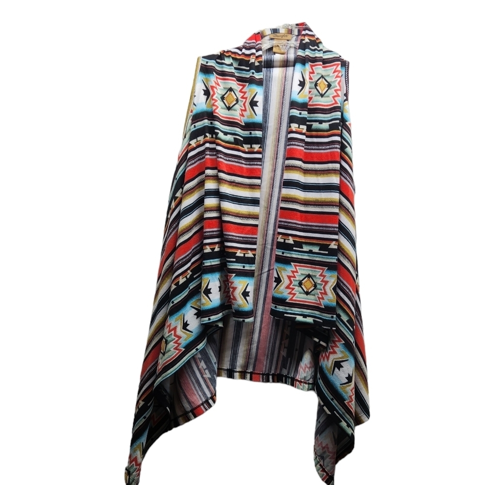 Wrangler Women M Soft Long Draped Vest Western Aztec Cowgirl Southweatern Rodeo